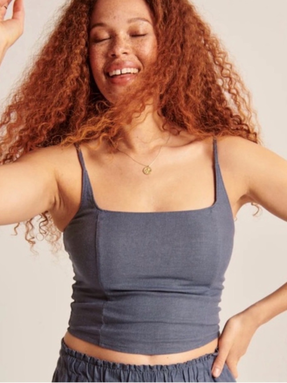 Abercrombie & Fitch Square Neck Linen Cami Tank Top - Blue